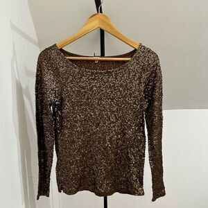 J. Crew Brown Sequin Long Sleeve Top
